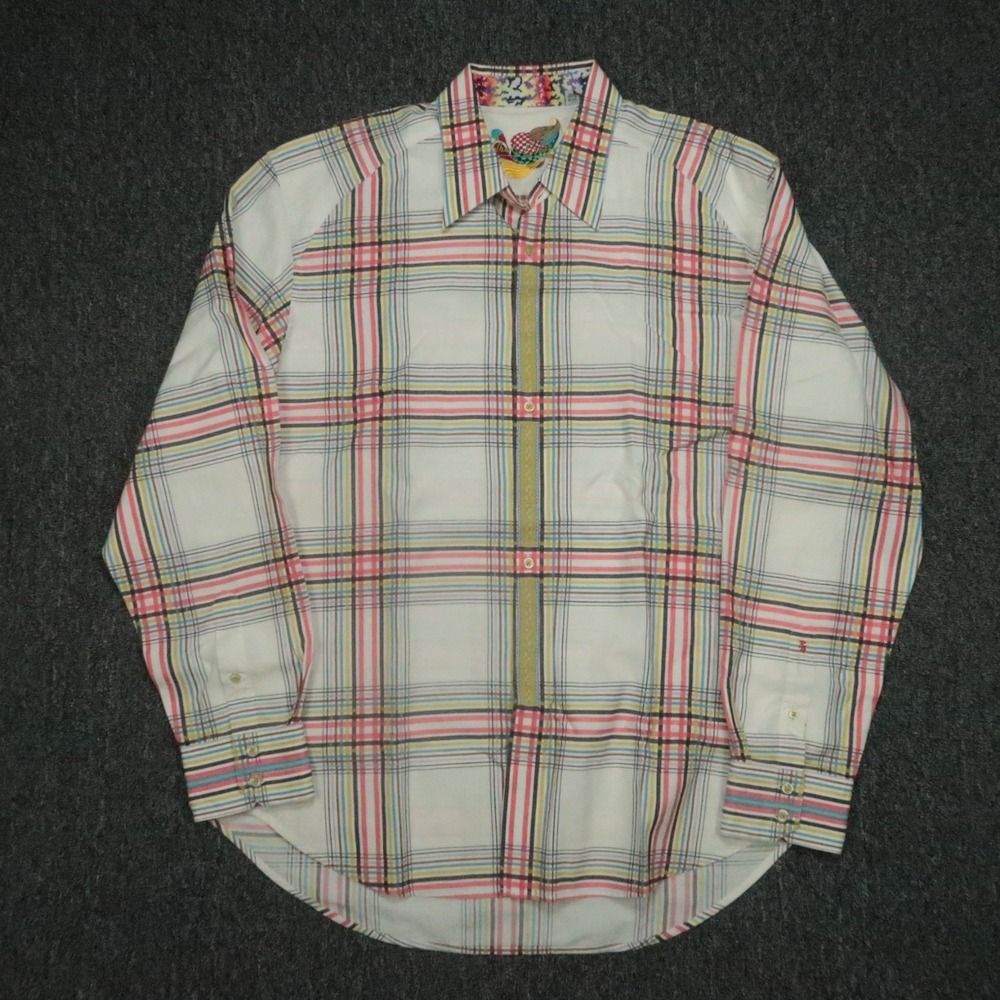 Robert Graham Shirt Mens Extra Large White Pink Plaid‎ Flip Cuff Long Sleeve XL